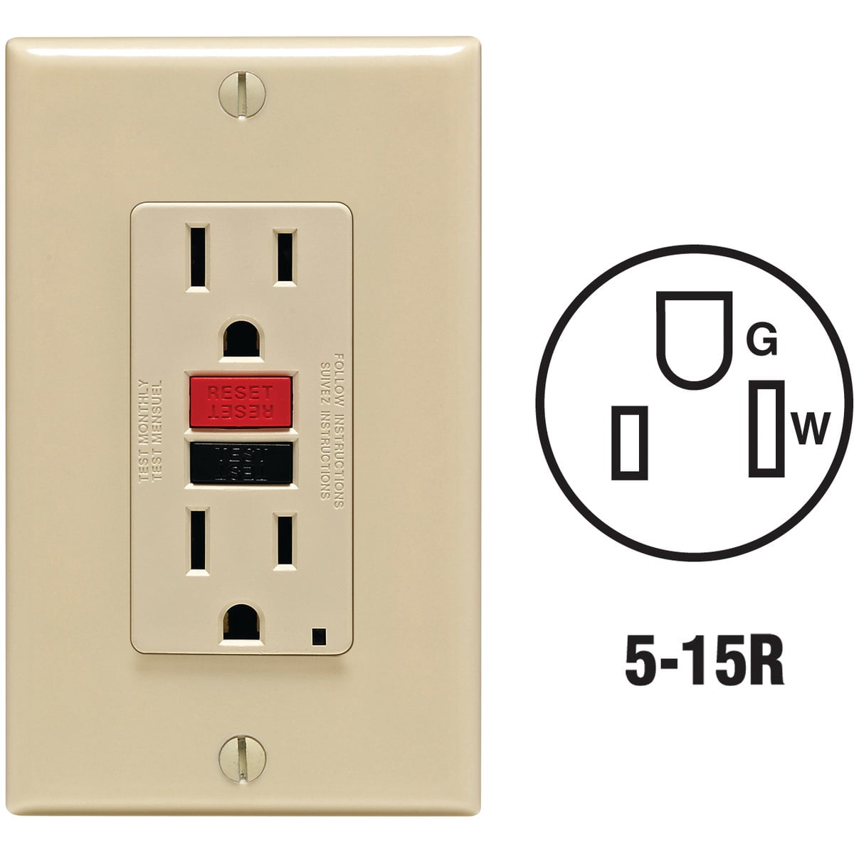 Leviton Mfg C12-GFNT1-RNW Self-Test 15A GFCI Outlet With Wall Plate- White