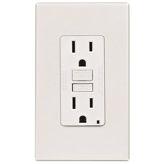 Leviton C32-GFNT1-0PW GFCI Duplex Receptacle, 2 -Pole, 15 A, 125 V, Back, Side Wiring, NEMA: 5-15R, White