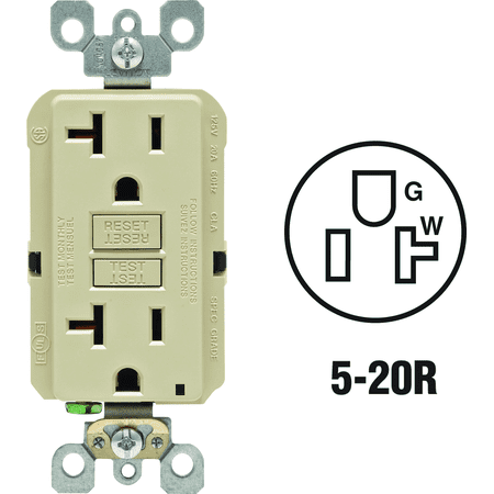 Leviton GFCI Receptacle in Ivory — UL Listed for US Residential Electrical Code Compliance, Drop-in NEC-Standard Wiring