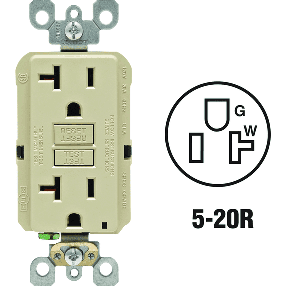 Leviton GFCI Receptacle in Ivory — UL Listed for US Residential Electrical Code Compliance, Drop-in NEC-Standard Wiring