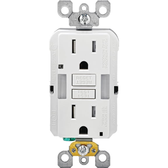 Leviton R96-GFNL1-00T GFCI Duplex Receptacle with Guide Light, 2 -Pole, 15 A, 125 V, Back, Side Wiring, NEMA: 5-15R