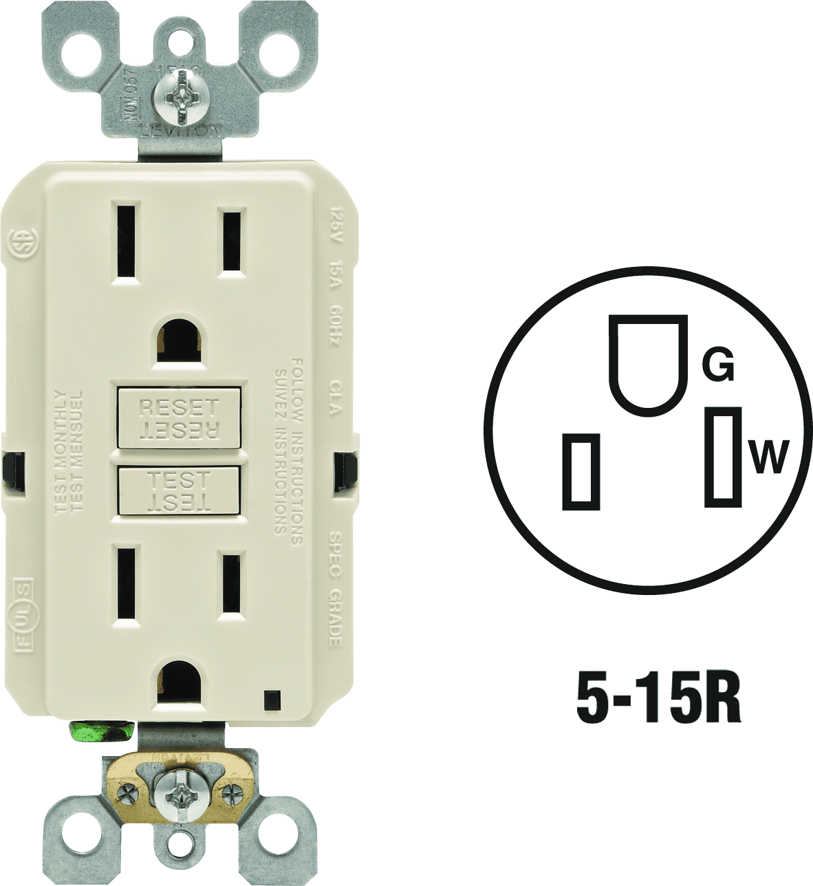 Leviton GFCI Receptacle in Red — UL Listed for US Residential Electrical Code Compliance, Drop-in NEC-Standard Wiring