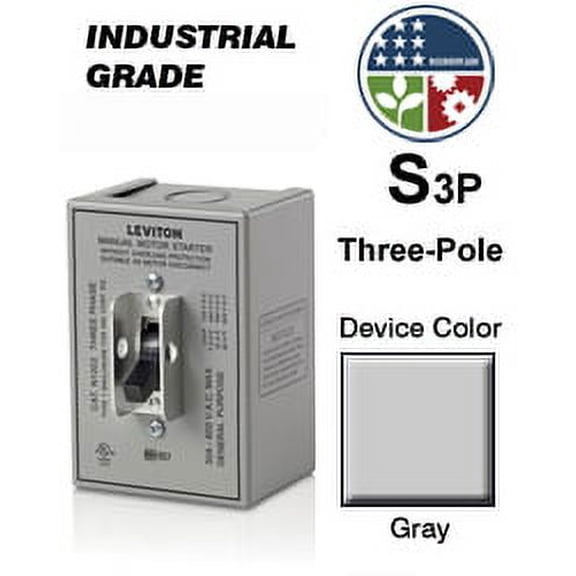 Leviton N1303-DS 30 Amp Three-Pole AC Motor Starting Switch in Type 1 Steel Enclosure - Black