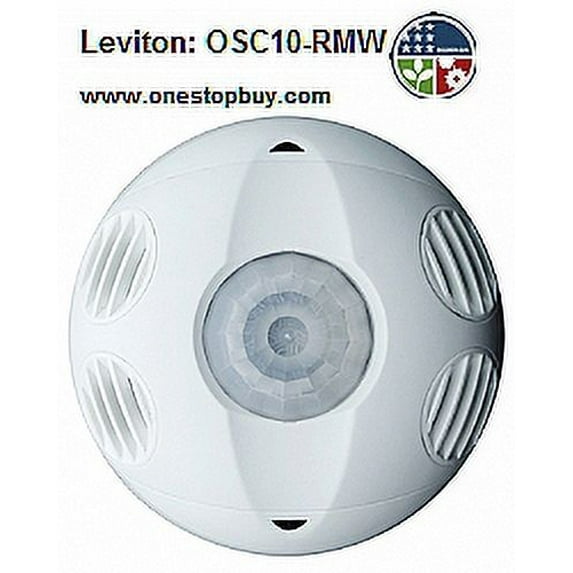 Leviton OSC10-RMW Multi-Technology, Commercial Grade 360 Degree, 1000 Square Foot Coverage, Self-Adjusting, Ceiling Mount Occupancy Sensor, True White