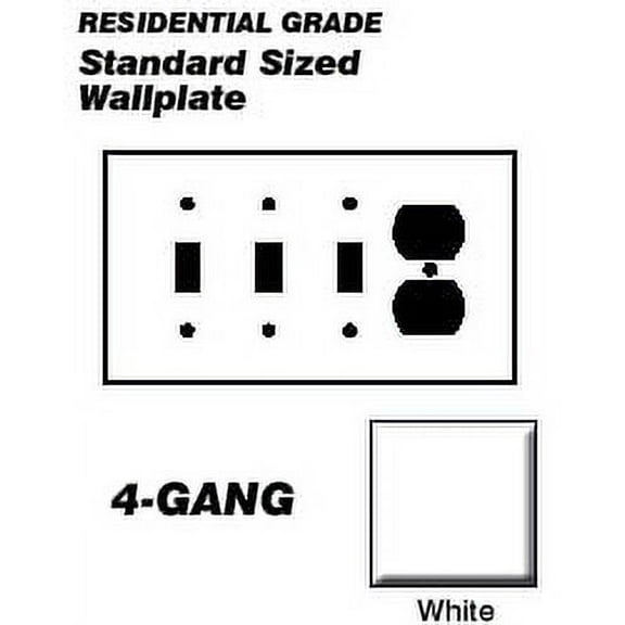 Leviton P38-W Wallplate 4-Gang 3-Toggle 1-Duplex Standard Size Plastic - White