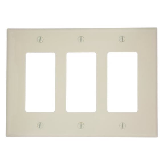 Leviton PJ263-A 3-Gang Decora GFCI Rocker Switch Wall Plate, Unbreakable Thermoplastic, Midway Size, Almond