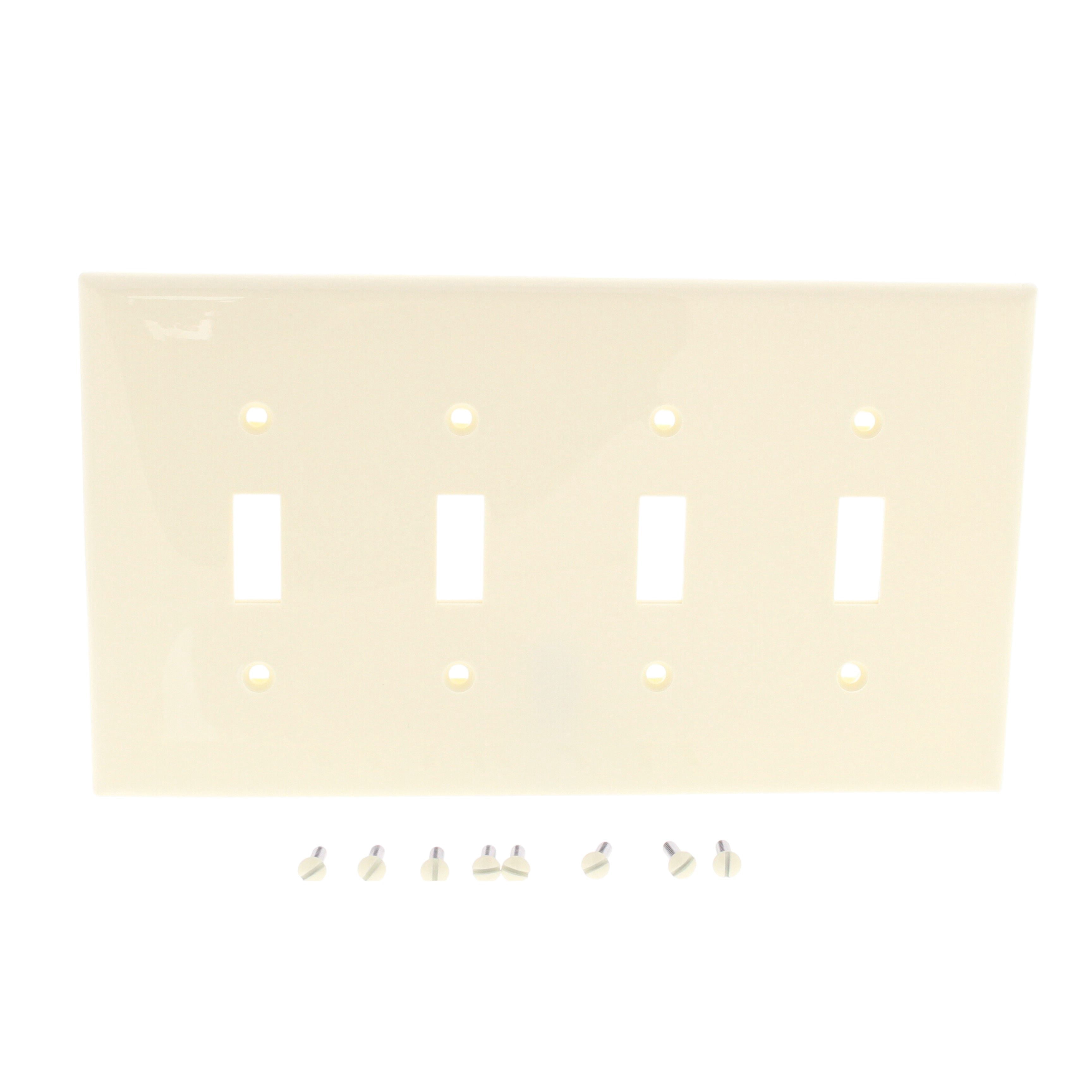 Leviton PJ4-I 4-Gang Toggle Switch Wallplate – Midway Size, Ivory, Thermoplastic Nylon For Heavy-Duty Use