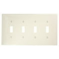 thumbnail image 1 of Leviton PJ4-T 4-Gang Toggle Switch Wallplate, Unbreakable, Midway Size, Light Almond, 1 of 2