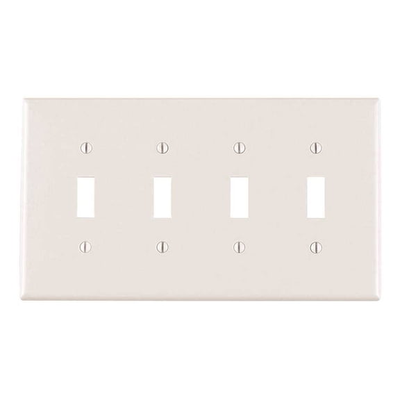 Leviton PJ4-W 4-Gang Toggle Switch Wall Plate, Midway Size Cover, Unbreakable Thermoplastic, White