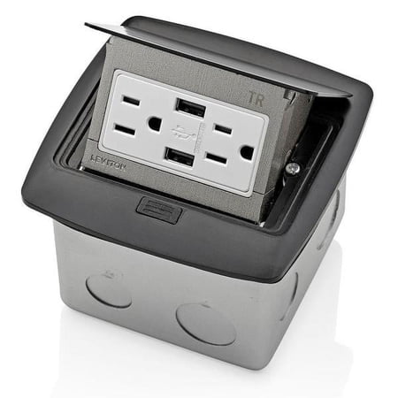 Leviton Pop-Up Floor Box w/Dual Type A, 3.6 Amp USB Charger, 20 Amp Outlet price history and forecast - Leviton PFUS2-MB