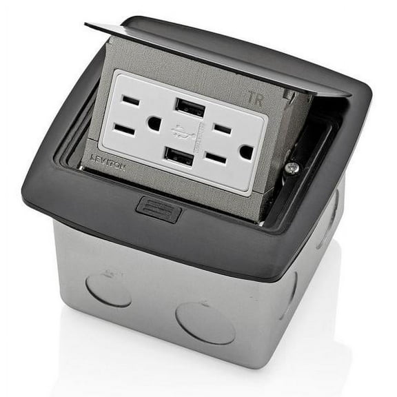 Leviton Pop-Up Floor Box w/Dual Type A, 3.6 Amp USB Charger, 20 Amp Outlet