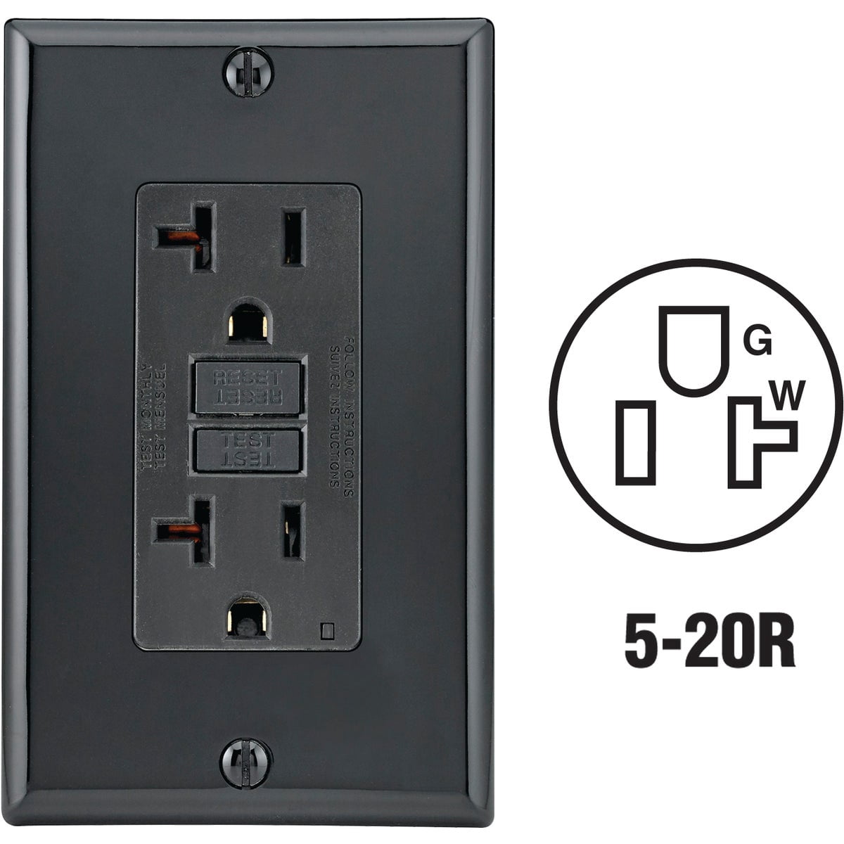 Leviton GFCI Outlet, 20 Amp, Self Test, Non Tamper-Resistant with LED Indicator Light, Protection from Electric Shock and Electrocution, GFNT2-E, Black