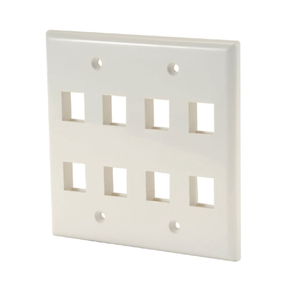 Leviton WP-N8-WH White Keystone Double Gang 8-Port Smooth Faceplate