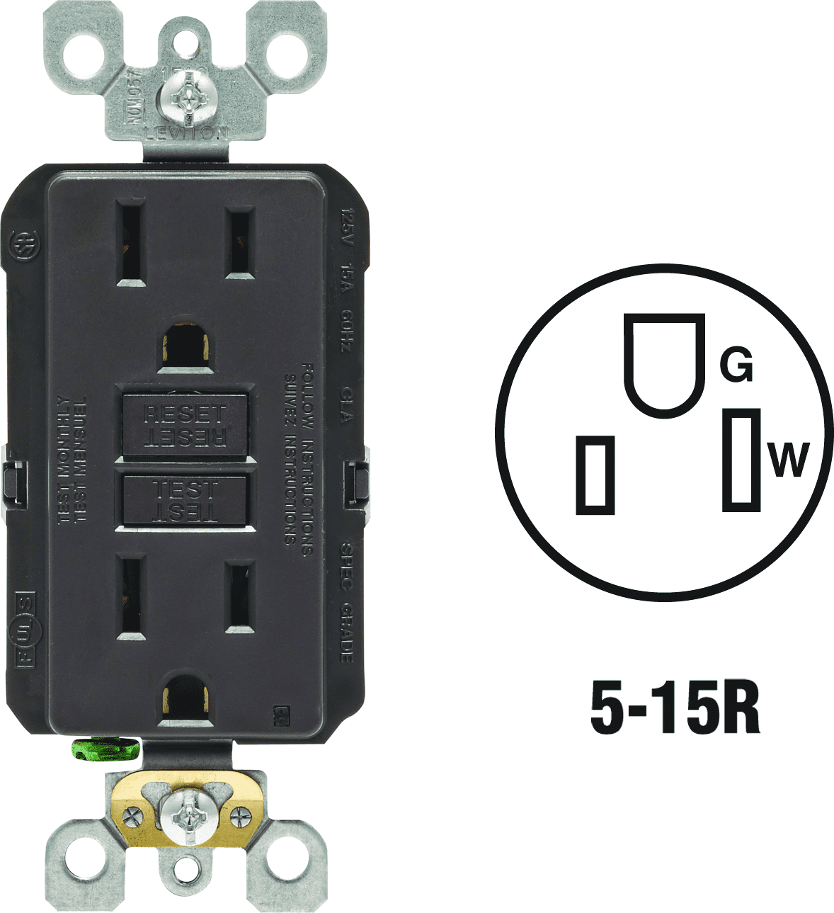 Leviton GFCI Receptacle in Brown — UL Listed for US Residential Electrical Code Compliance, Drop-in NEC-Standard Wiring