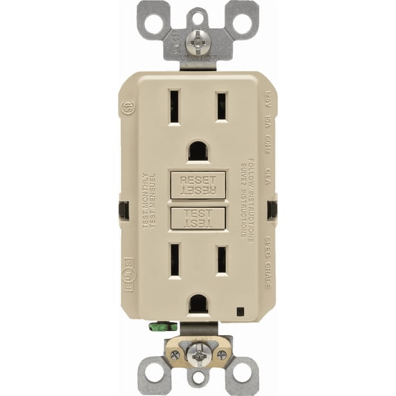 Leviton GFCI Receptacle in Ivory — UL Listed for US Residential Electrical Code Compliance, Drop-in NEC-Standard Wiring