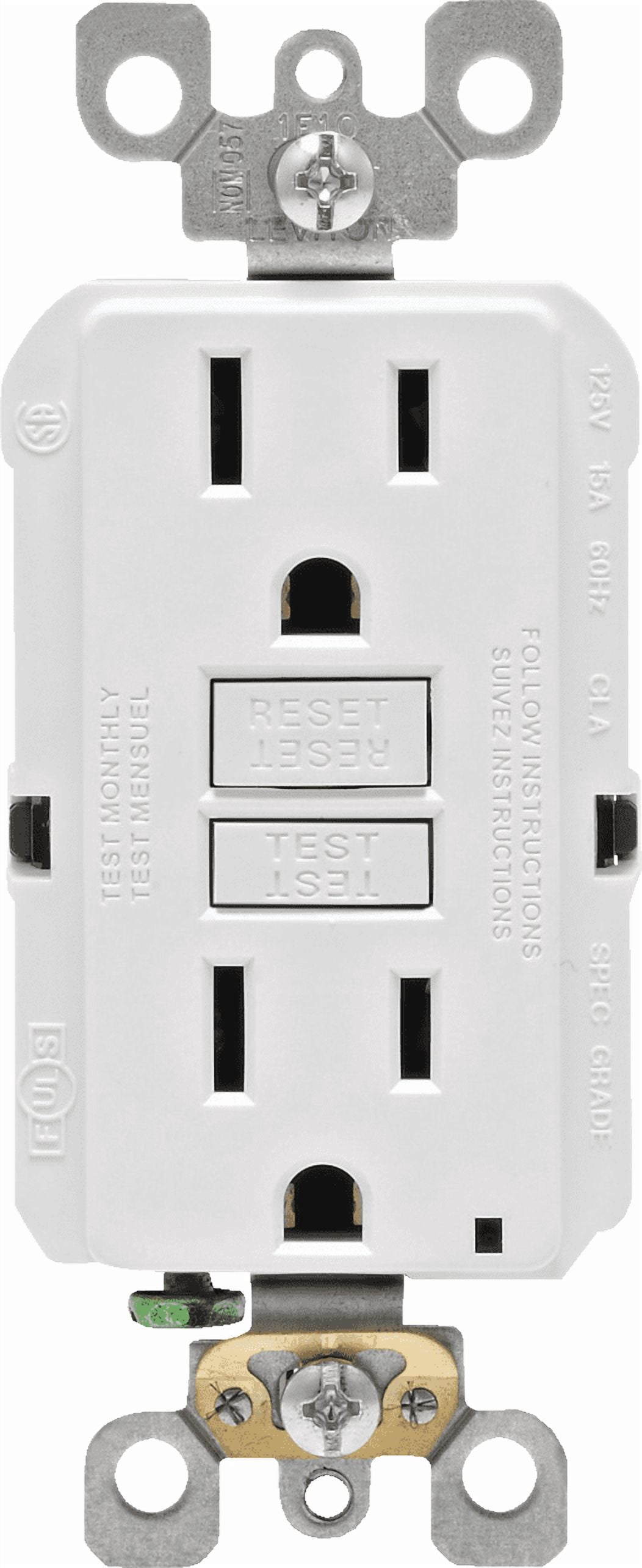 Leviton GFCI Receptacle in White — UL Listed for US Residential Electrical Code Compliance, Drop-in NEC-Standard Wiring