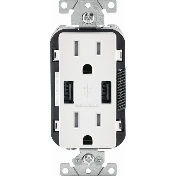 Leviton T5632 USB Charging Receptacle in White — UL Listed for US Residential Electrical Code Compliance, Drop-in NEC-Standard Wiring