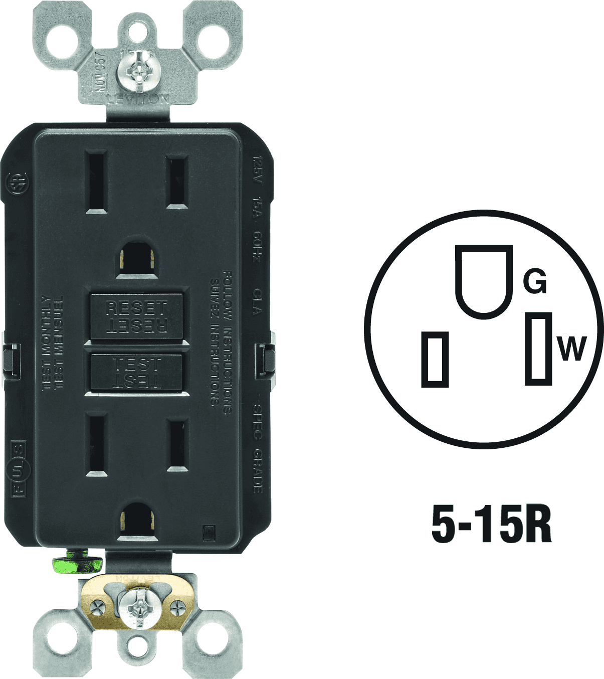 Leviton Tamper-Resistant GFCI Receptacle in Black — UL Listed for US Residential Electrical Code Compliance, Drop-in NEC-Standard Wiring