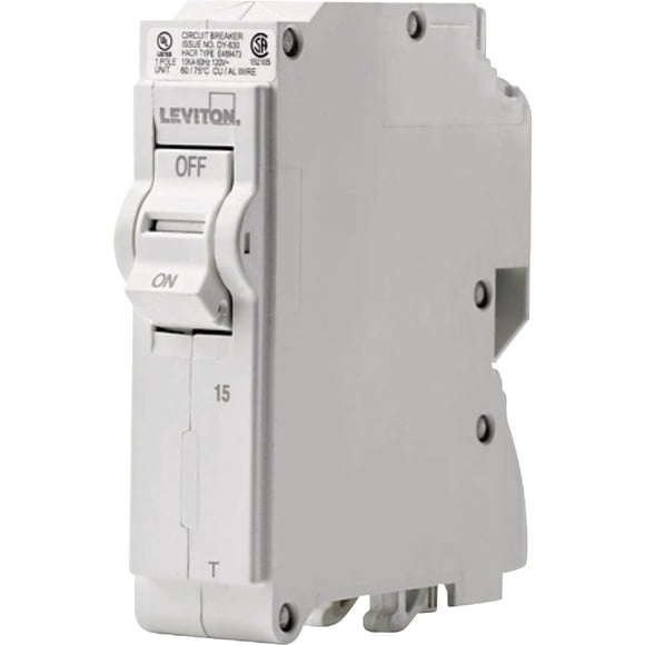 Leviton R05-LB115-0SR 15A-10KA Basic 1-Pole Standard Hydraulic Magnetic Branch Circuit Breaker