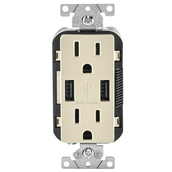 Leviton R08-T5632-0BT 15 Amp Light Almond USB & Receptacle Combination Outlet