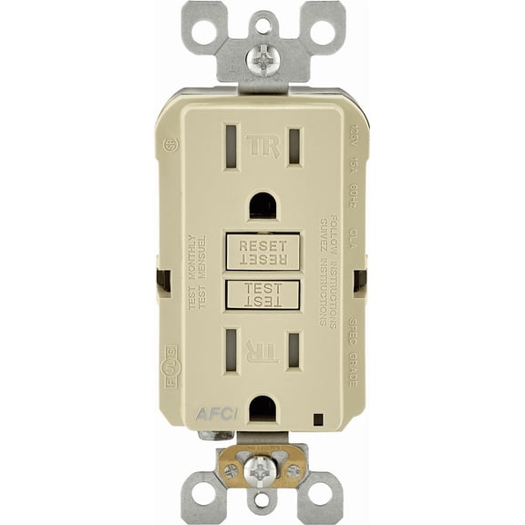 Leviton AFCI Outlet R11-AFTR1-0KI - 15 Amp Tamper Resistant - Pack of 1, Ivory Indoor & Outdoor Use, NEC-Compliant