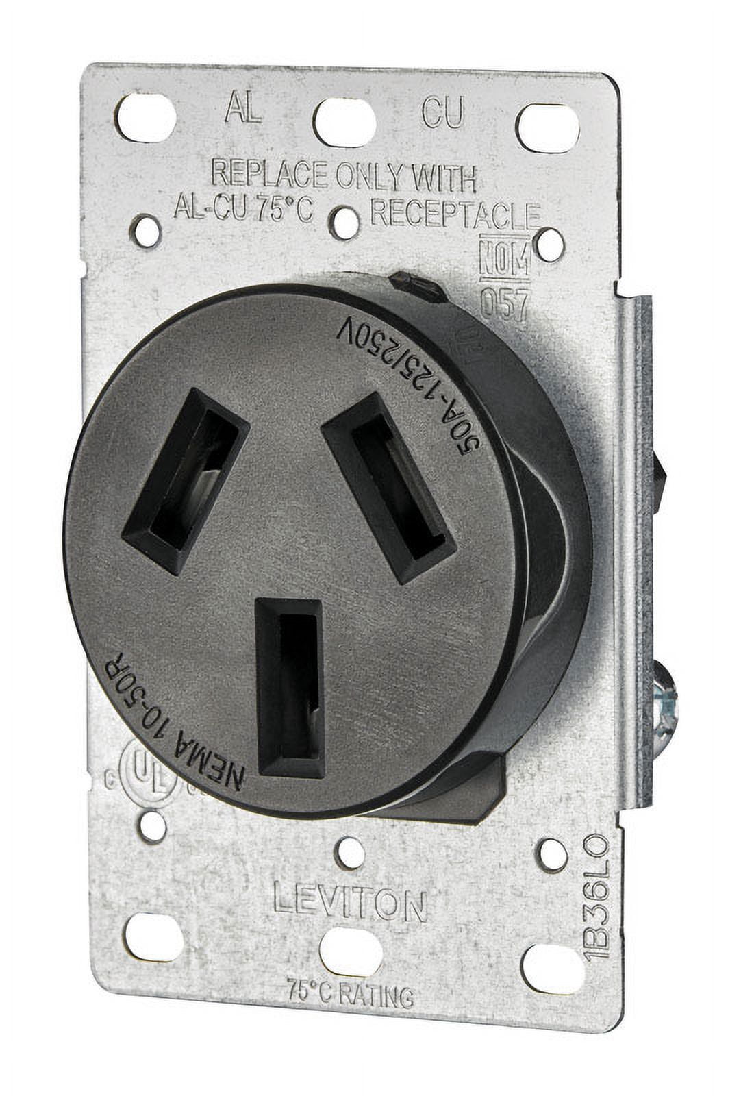 Black Industrial Grade 50 Amp Flush Mount Outlet with Wall Plate