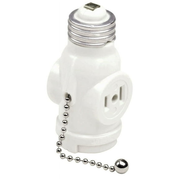 Leviton Mfg R52-01406-00W 660 Watt White Pull Chain Socket & Outlet Adapter