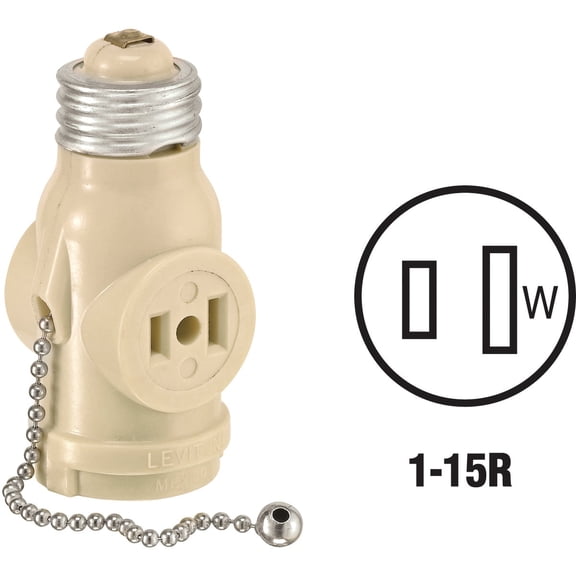 Leviton Mfg R52-01406-00W 660 Watt White Pull Chain Socket & Outlet Adapter