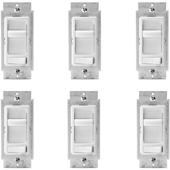 Leviton SureSlide Universal Incandescent Dimmer Switch - Single-Pole - 6 Pack, White