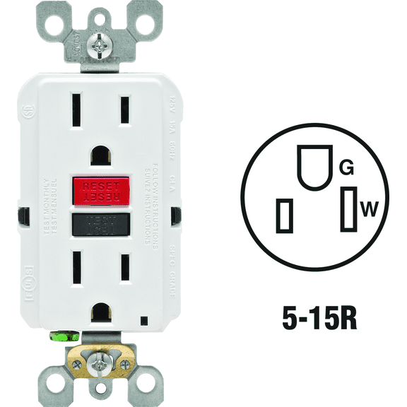 Leviton GFCI Receptacle in White — UL Listed for US Residential Electrical Code Compliance, Drop-in NEC-Standard Wiring