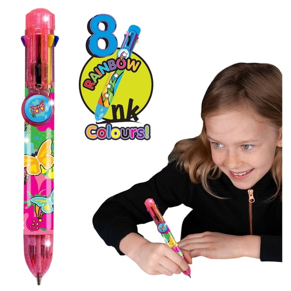 Rainbow Writer - Butterfly Pen by Deluxebase. Multicolored, Medium Point, 8-in-1 Retractable Novelty Ballpoint Pen with Cute Animal Design.