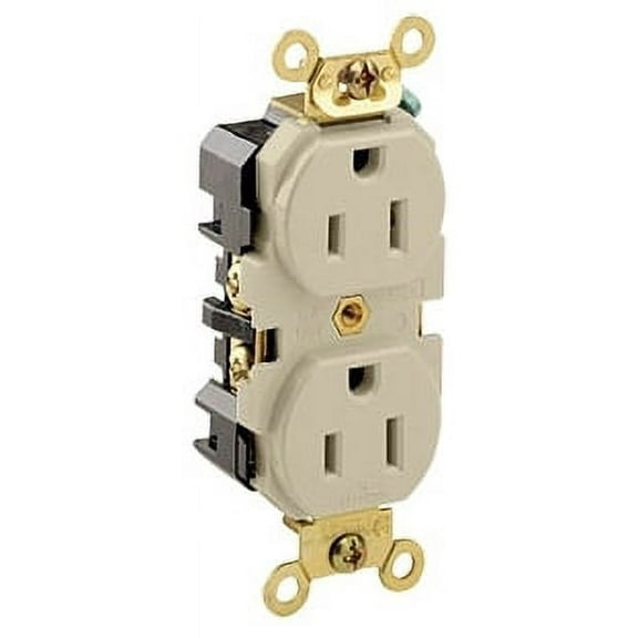 Leviton Ivory INDUSTRIAL Receptacle Duplex Outlet BRASS STRAP 15A 5262-I