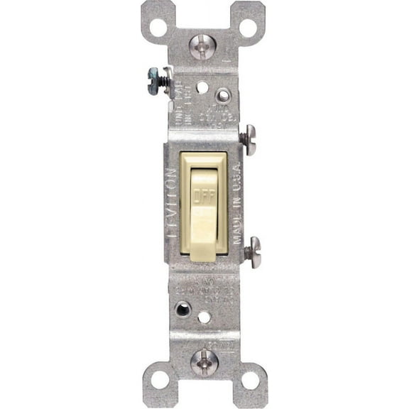 Leviton 15 Amp, 120 Volt, Toggle Framed Single-Pole AC Quiet Switch, Residential Grade, Grounding, 1451-2I, Ivory