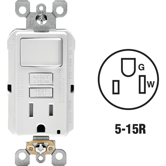 Leviton Self-Test Tamper Resistant GFCI Switch & Outlet Combination With Wallplate - Pack of 6 Home & Garage Storage, Stackable Design