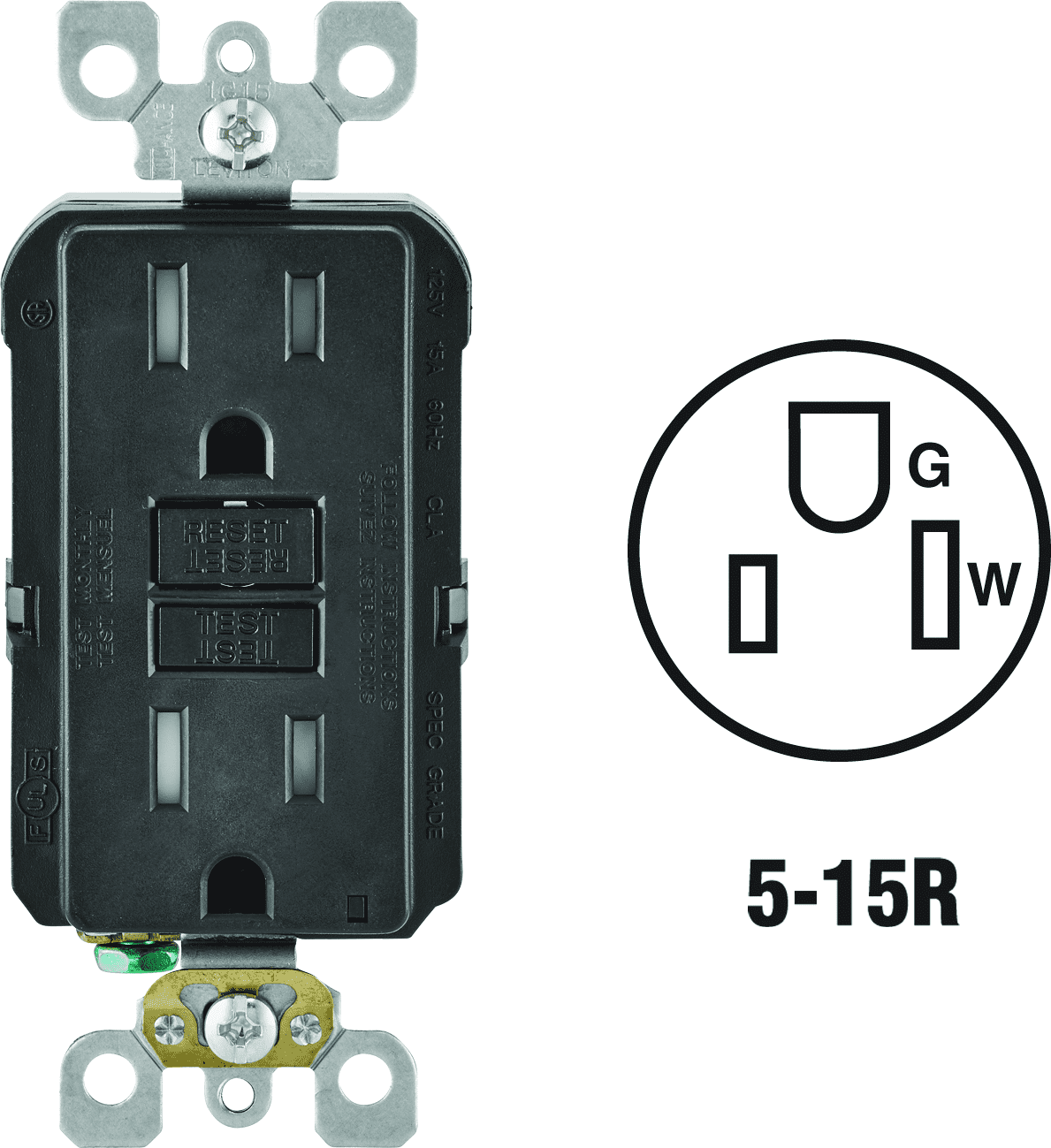Leviton GFCI Receptacle in Black — UL Listed for US Residential Electrical Code Compliance, Drop-in NEC-Standard Wiring