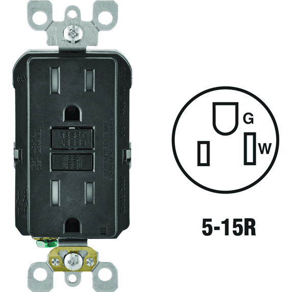 Leviton GFCI Receptacle in Black — UL Listed for US Residential Electrical Code Compliance, Drop-in NEC-Standard Wiring