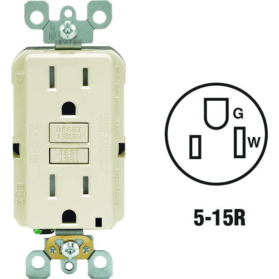 Leviton Tamper-Resistant GFCI Receptacle in Almond — UL Listed for US Residential Electrical Code Compliance, Drop-in NEC-Standard Wiring