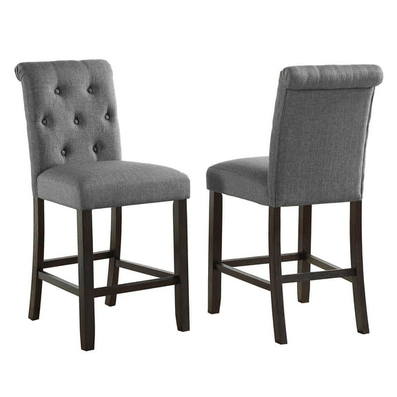 Leviton Solid Wood Tufted Asons Counter Height Dining Chair in Gray, Set of 2