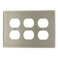 thumbnail image 1 of Leviton SSJ83-40 3-Gang Duplex Receptacle Wall Plate, Midway Size Cover, Midway Size, Stainless Steel, 1 of 2