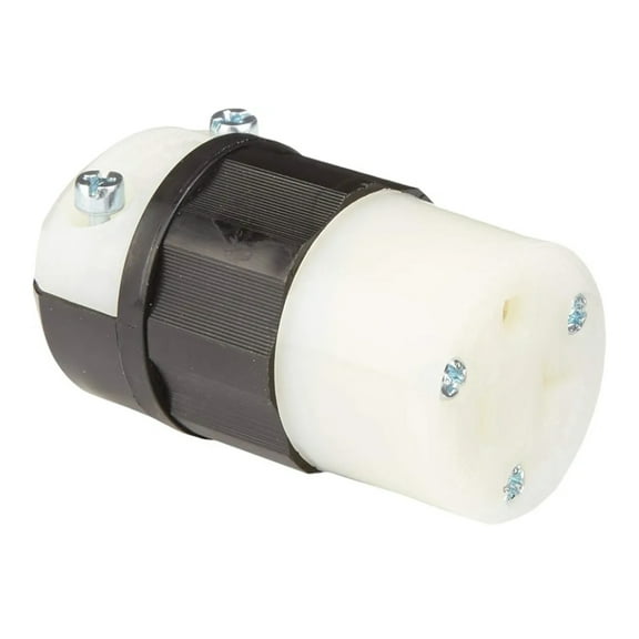 Leviton 20 Amp, 250 Volt, Connector, Straight Blade, Industrial Grade, Grounding, 5469-C, Black-White