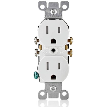 Leviton T5320-W Straight Blade Tamper Resistant Duplex Receptacle, 125 V, 15 A, 2 Pole, 3 Wire, 1 Pack, White