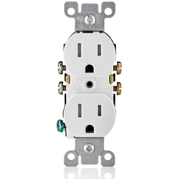 Leviton T5320-W Straight Blade Tamper Resistant Duplex Receptacle, 125 V, 15 A, 2 Pole, 3 Wire, 1 Pack, White