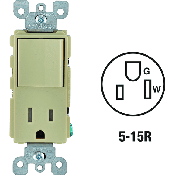 Leviton T5625 15A Duplex Receptacle in Ivory — UL Listed for US Residential Electrical Code Compliance, Drop-in NEC-Standard Wiring