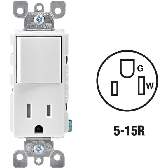 Leviton Decora Combination Switch and Tamper-Resistant Receptacle, T5625-W, White