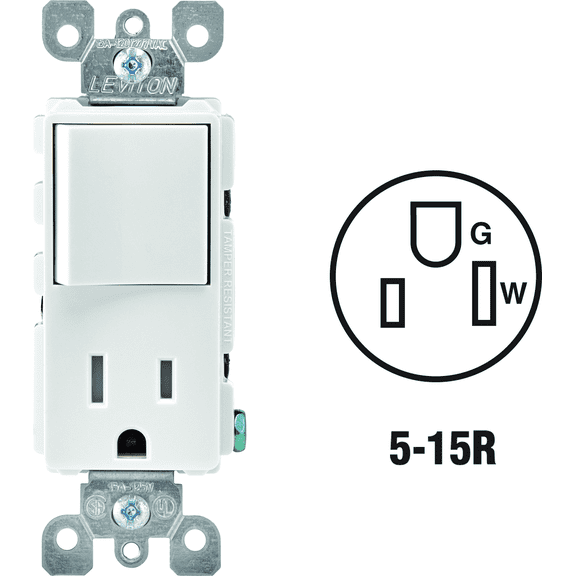 Leviton Duplex Receptacle — Decora® Rocker-Style Design in White — UL Listed for US Residential Electrical Code Compliance, Drop-in NEC-Standard Wiring