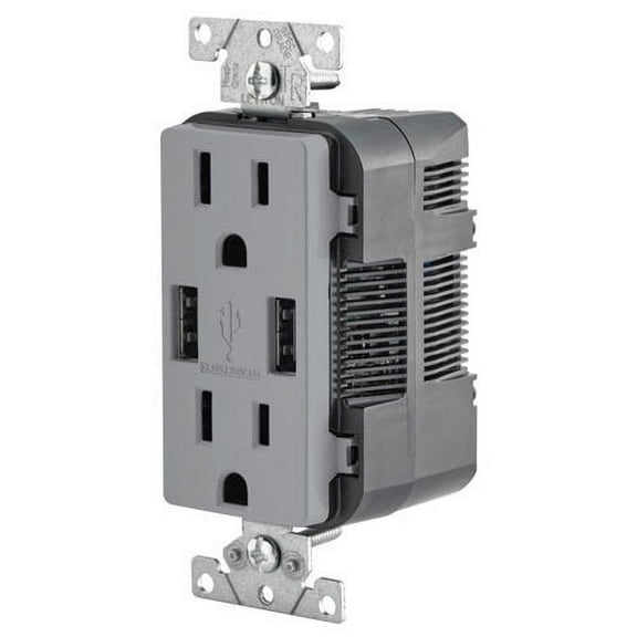 Leviton 2-Port USB Charger & Tamper-Resistant Duplex Receptacle, 15A, Gray (T5632-GY)