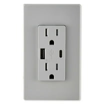 Leviton T5633-GY Decora USB Type-A/Type-C Wall Outlet Charger, 15A, Gray