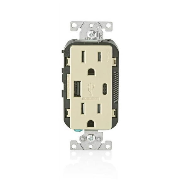 Leviton 15 Amp Decora Tamper-Resistant Duplex Outlet with Type A and C USB Charger, Ivory T5633-I