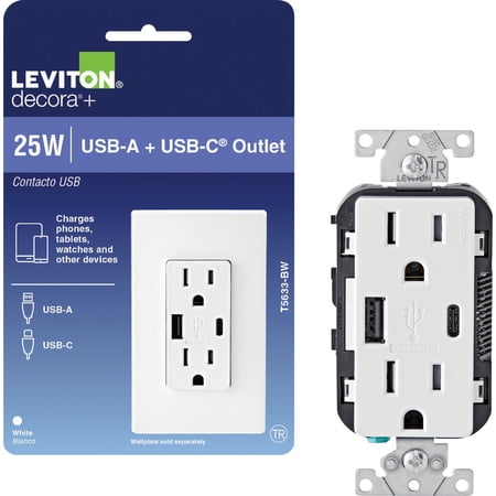 Leviton 15 Amp Decora Tamper-Resistant Duplex Outlet with Type A and C USB Charger, Ivory T5633-I price history and forecast - Leviton T5633-I