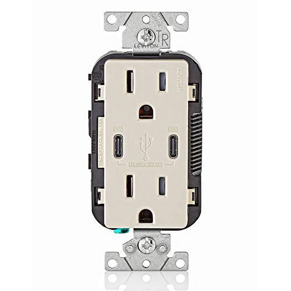Light Almond Dual Type-C USB In-Wall Charger with Tamper Resistant Outlet